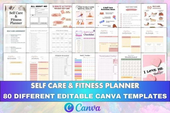 Download Editable Self Care &amp; Fitness Planner KDP - Premium Bundle