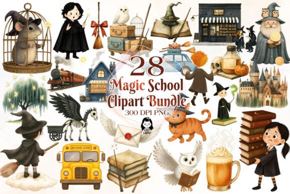 Download Cute Magic School Watercolor Clipart - School Collection